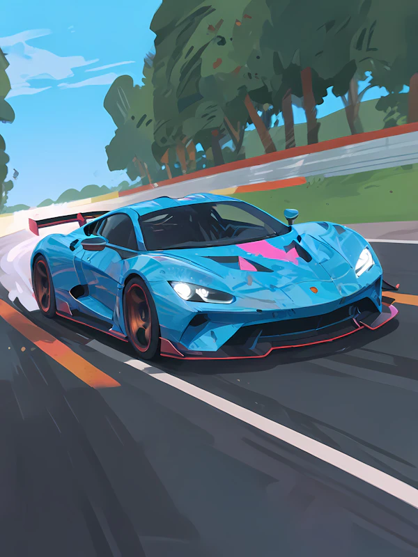 Blue Sports Car Racing