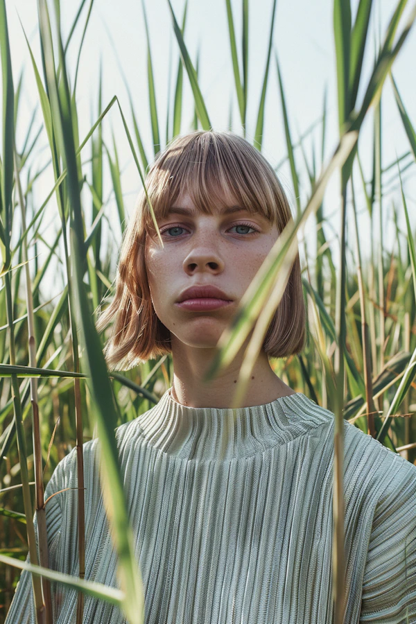 Serene Woman in Tall Grass