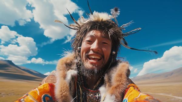 Exuberant Young Man in Traditional Attire