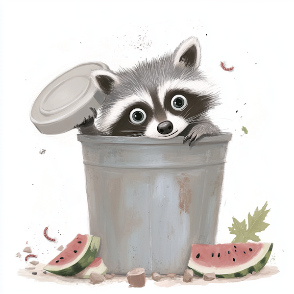 Raccoon in Trash Can