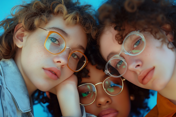 Stylish Trio with Round Glasses