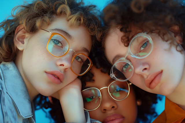 Stylish Trio with Round Glasses