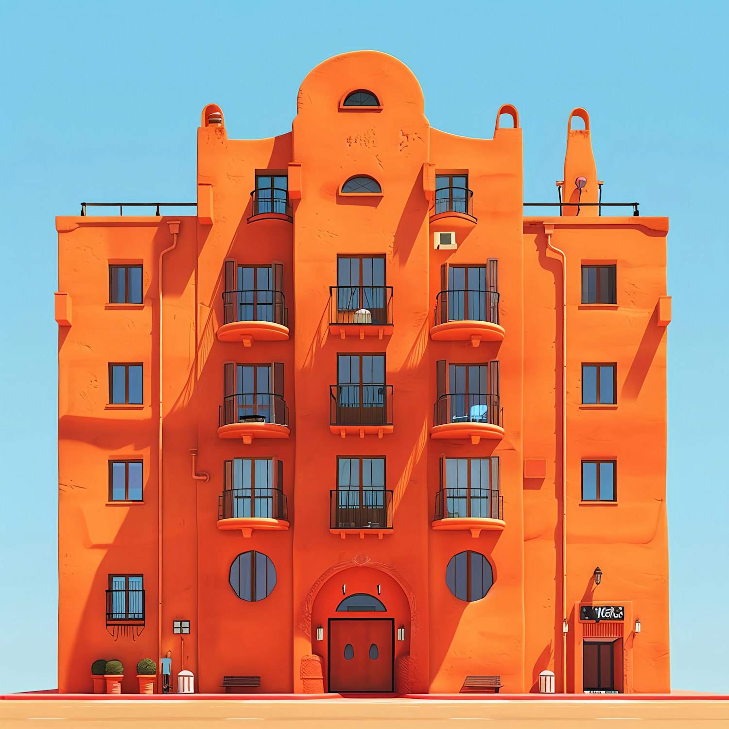 Vibrant Orange Building with Mediterranean Influence