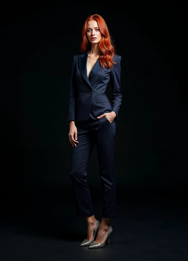 Confident Woman in Dark Suit