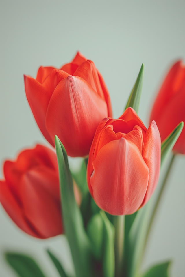 Intimate Elegance of Blooming Red Tulips