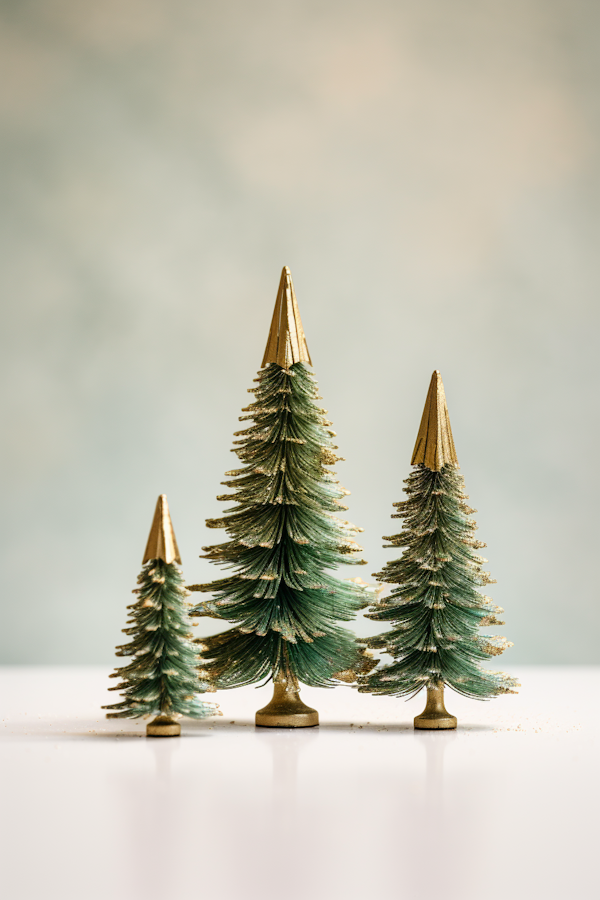 Golden-Tipped Christmas Tree Trio in Perspective