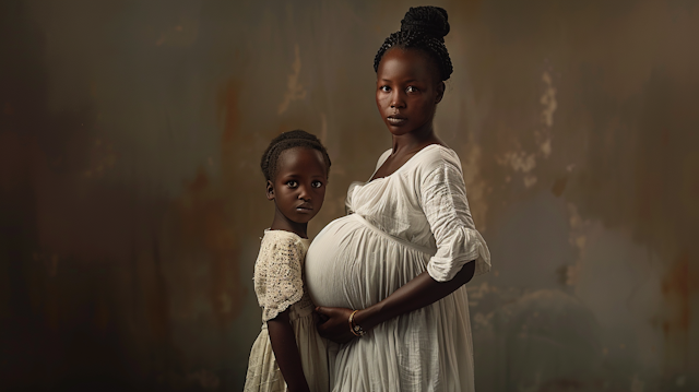 Serene Portrait of African Mother and Daughter