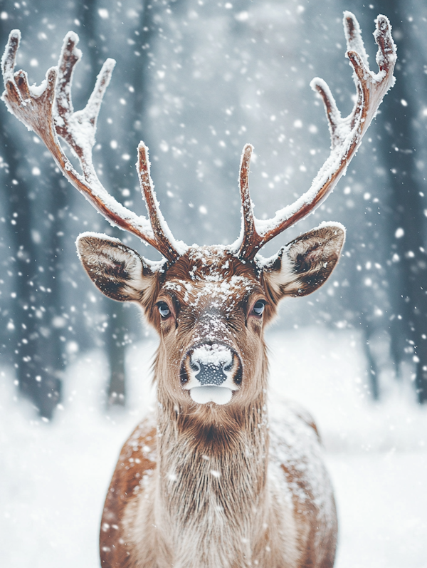 Majestic Deer in Snowy Landscape