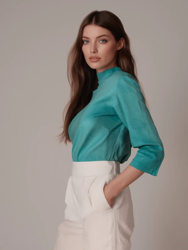 Woman in Turquoise Blouse