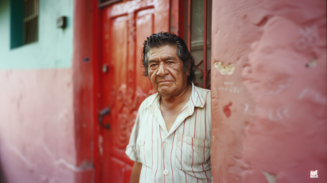 Elderly Man by Red Door