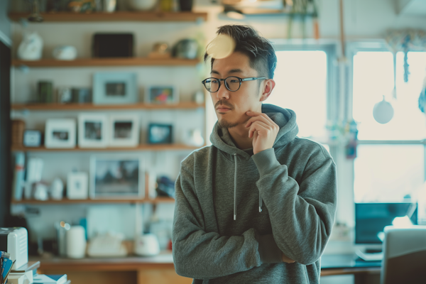 Contemplative Man in Studio