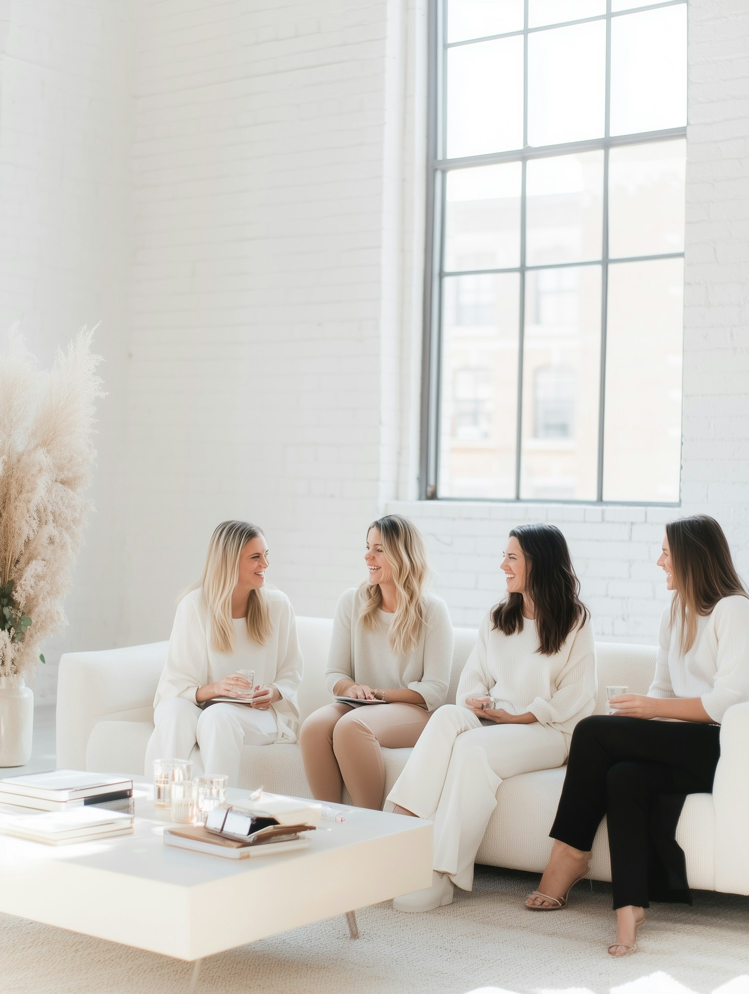 Women Conversing on Sofa