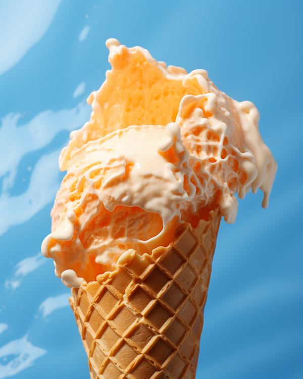 Melting Mango Delight Ice Cream Cone Against Blue Sky