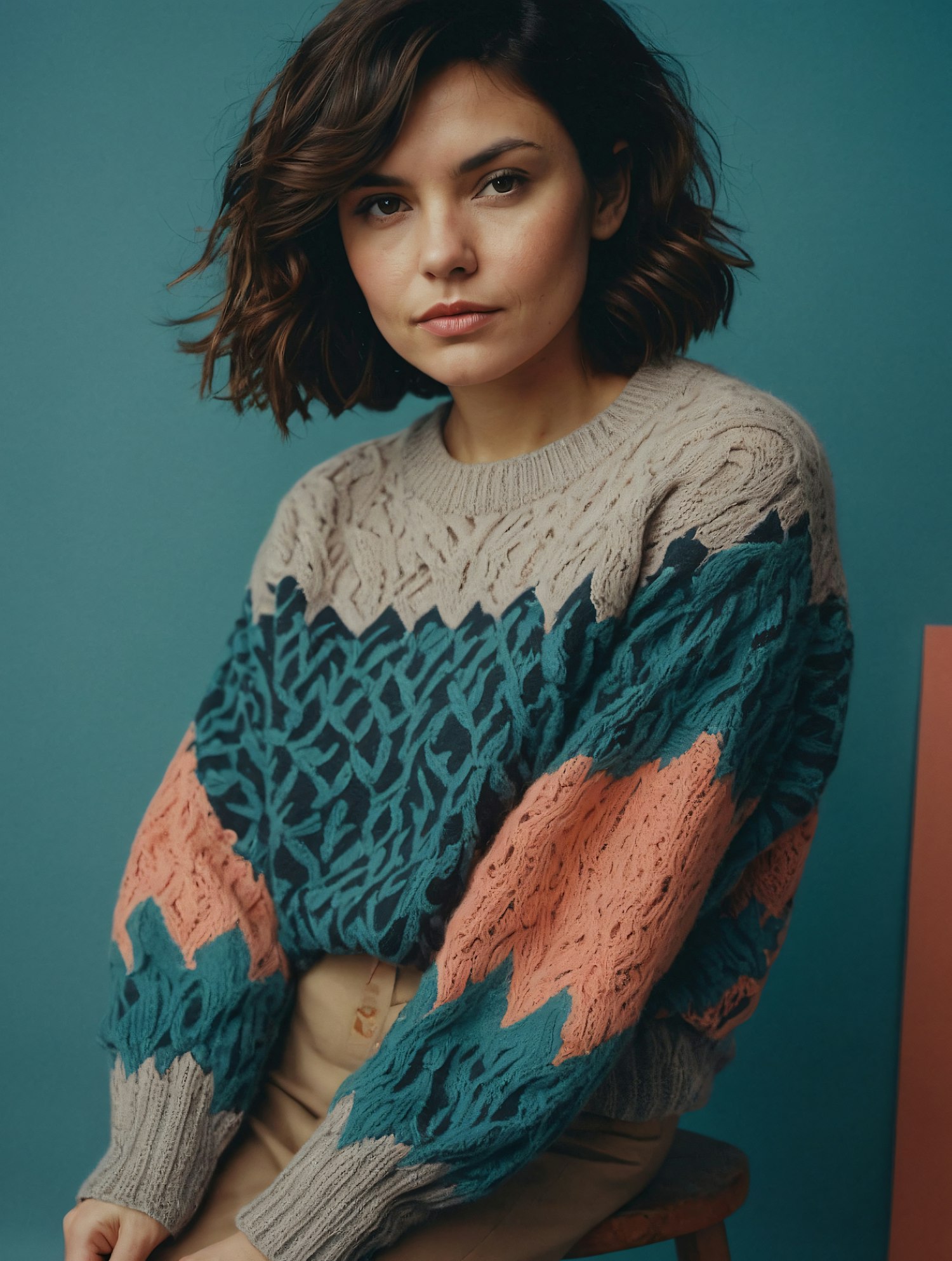 Portrait of a Woman in Textured Sweater