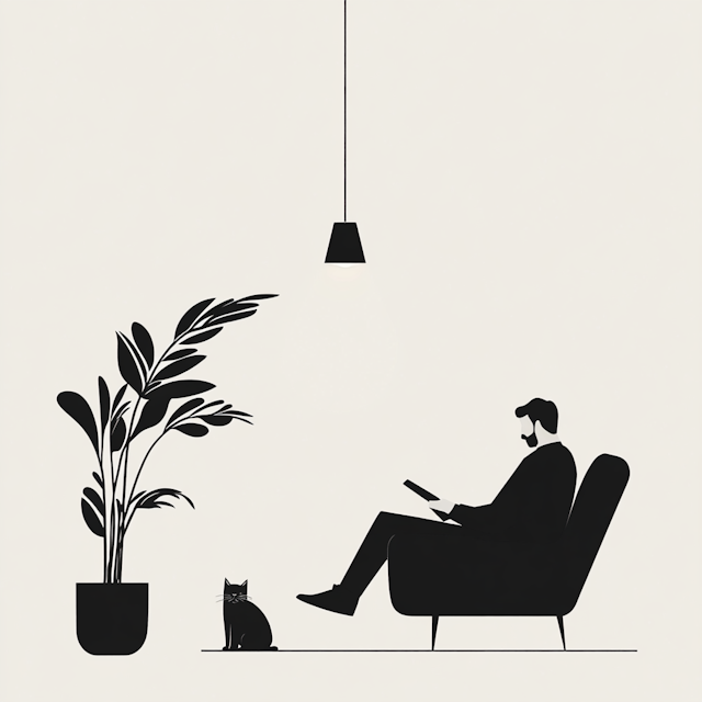 Man Reading in Minimalist Setting