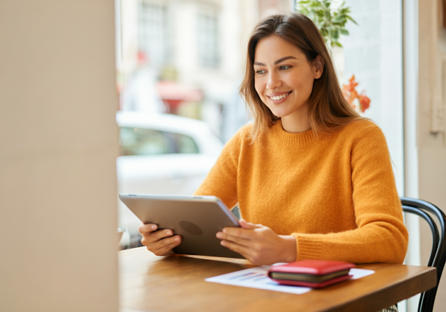 Woman with Tablet in Café