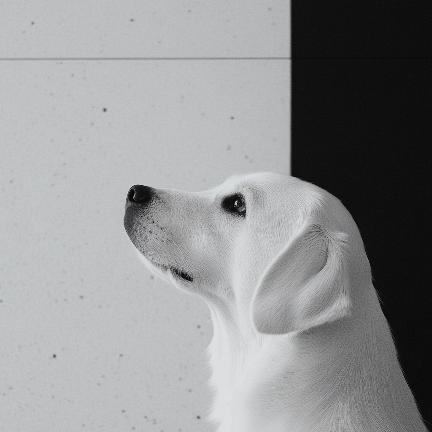 Profile of a White Dog Against Minimalist Background