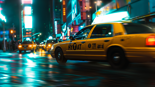 Vibrant New York City Nightlife with Speeding Taxi
