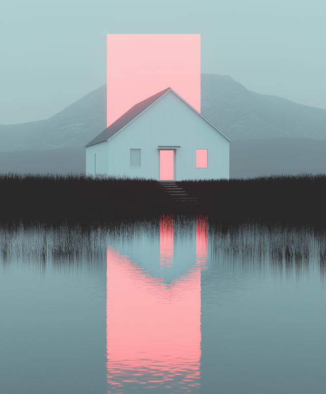 Minimalist House with Pink Rectangle