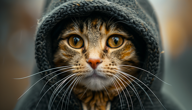 Cat in Knitted Cap