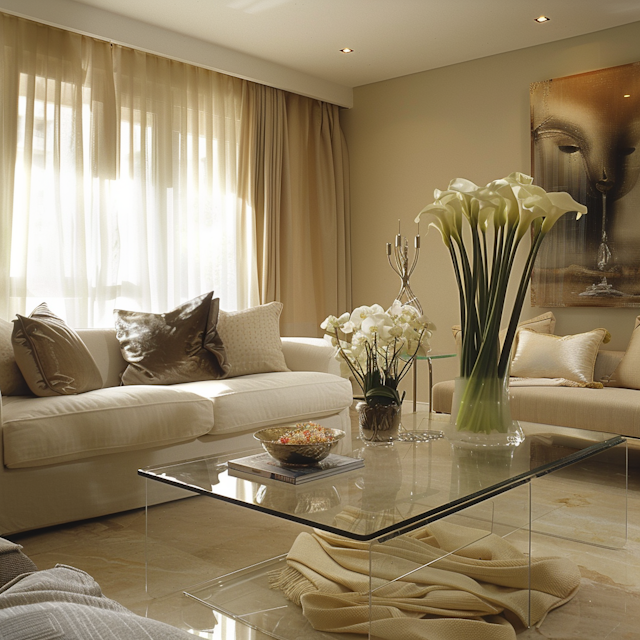 Elegant Beige & White Living Room