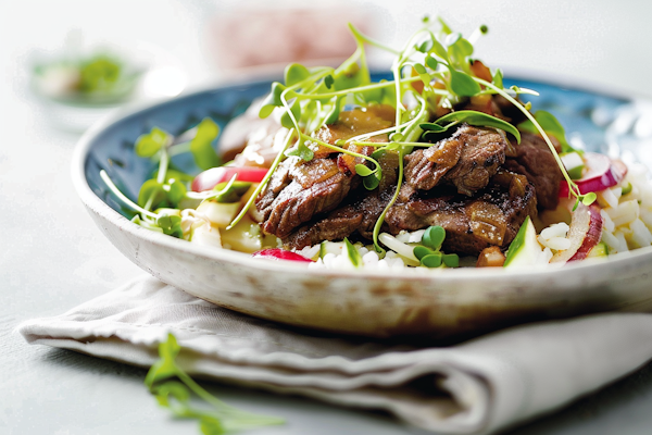 Seared Beef and Rice Plate