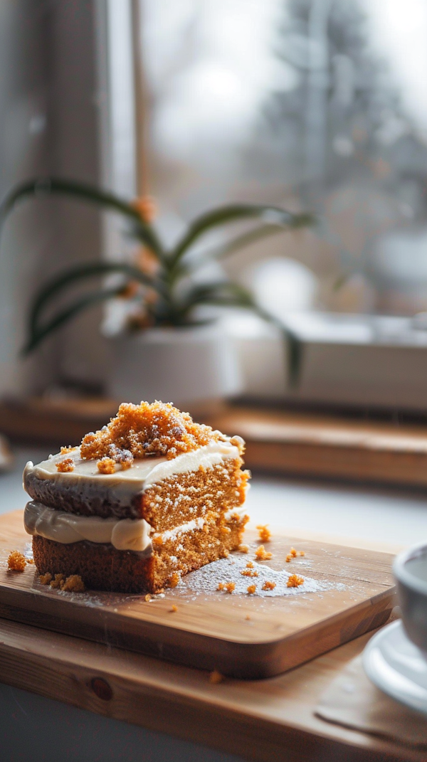 Delectable Layered Cake on Wooden Tray