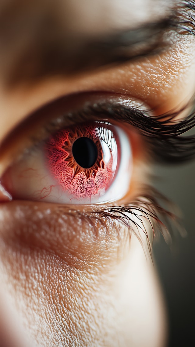 Close-up of a Human Eye with Red Iris