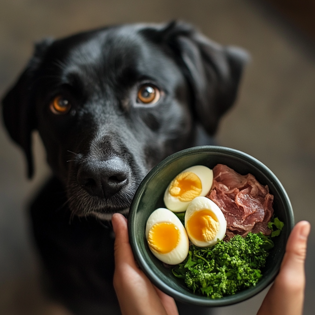 Dog with Food Bowl