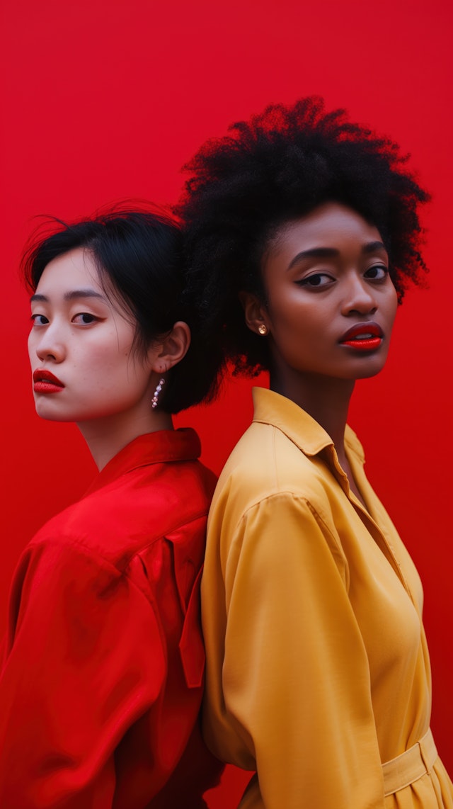 Striking Portrait of Two Women Against Red