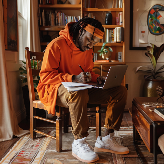 Focused Man in Cozy Room