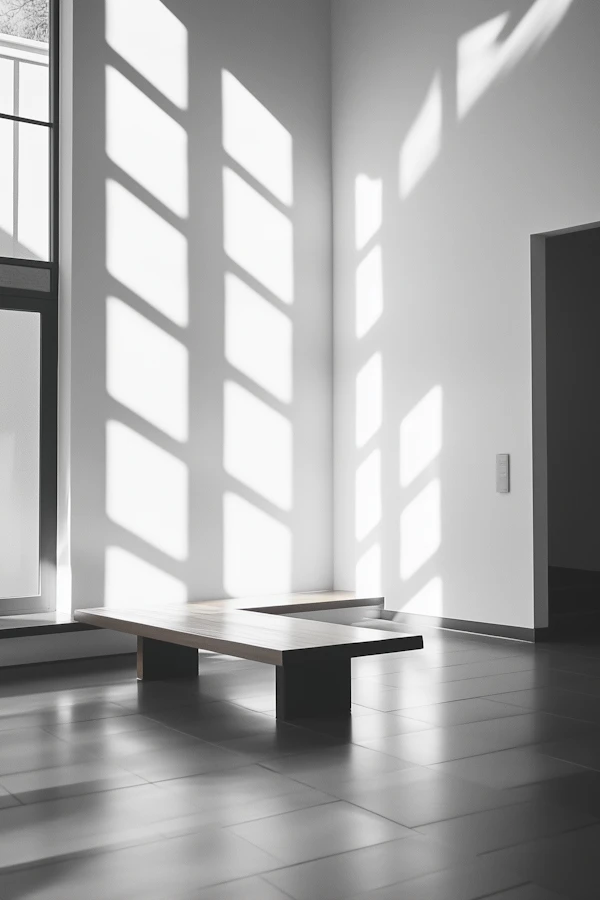 Minimalist Interior with Geometric Light Patterns