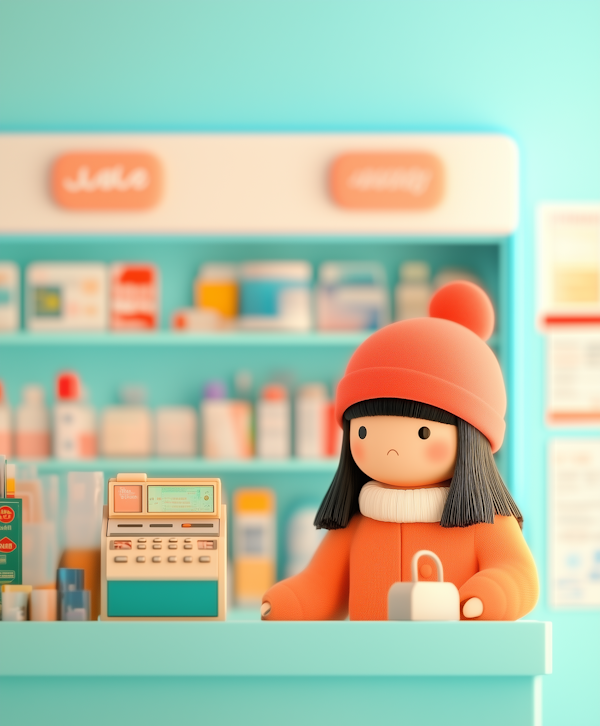 Animated Girl in Stylized Pharmacy