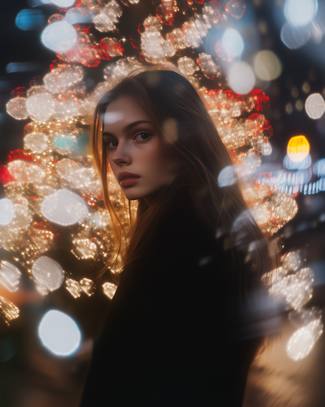 Contemplative Woman in Festive Setting