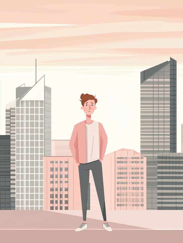 Man with Cityscape Backdrop