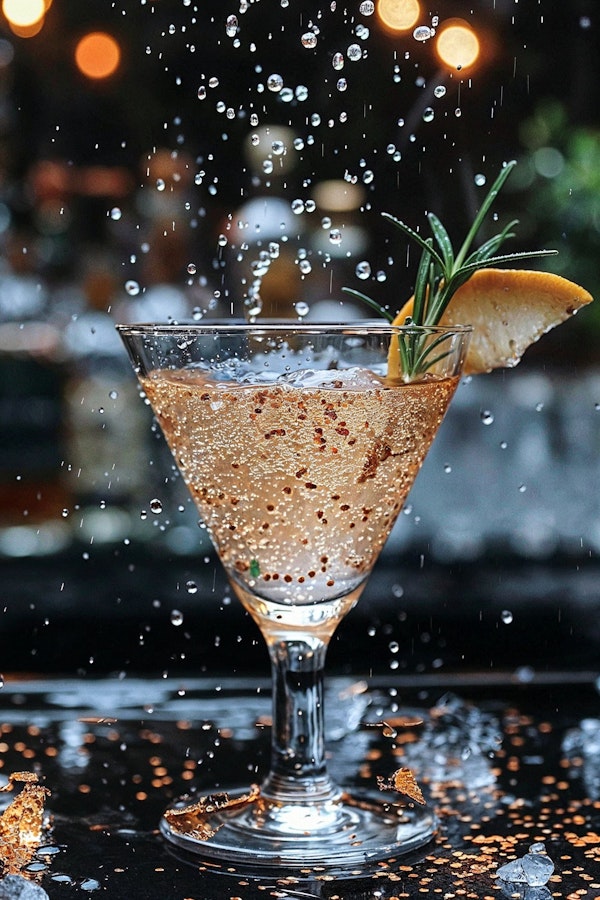 Elegant Bubbling Beverage with Lemon and Rosemary