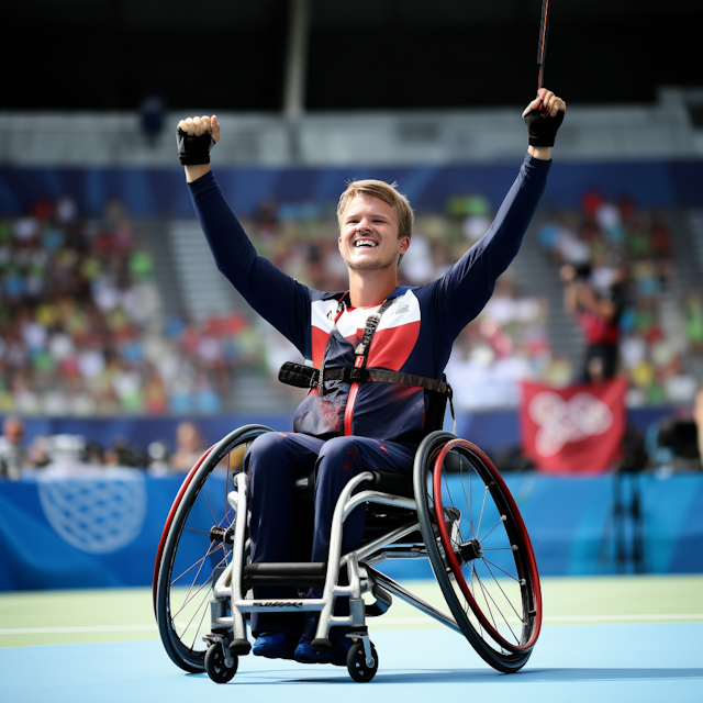 Victorious Wheelchair Tennis Athlete Celebrating