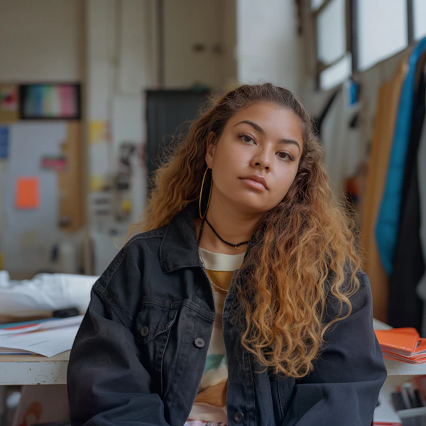 Contemplative Young Woman in Casual Indoor Setting
