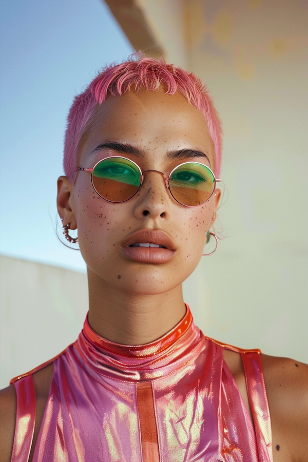 Stylish East Asian Portrait with Pink Hair