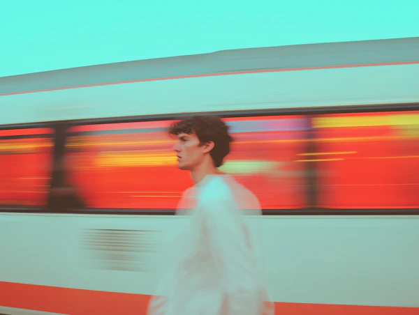 Man Walking Past Moving Train