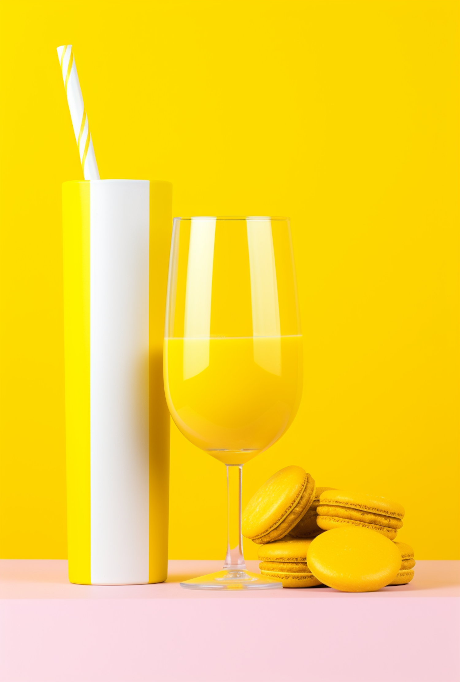 Sunny Yellow Still Life with Glass and Macarons