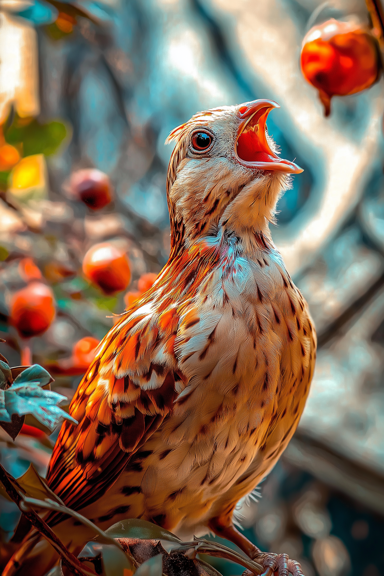 Bird with Fruit in Natural Setting