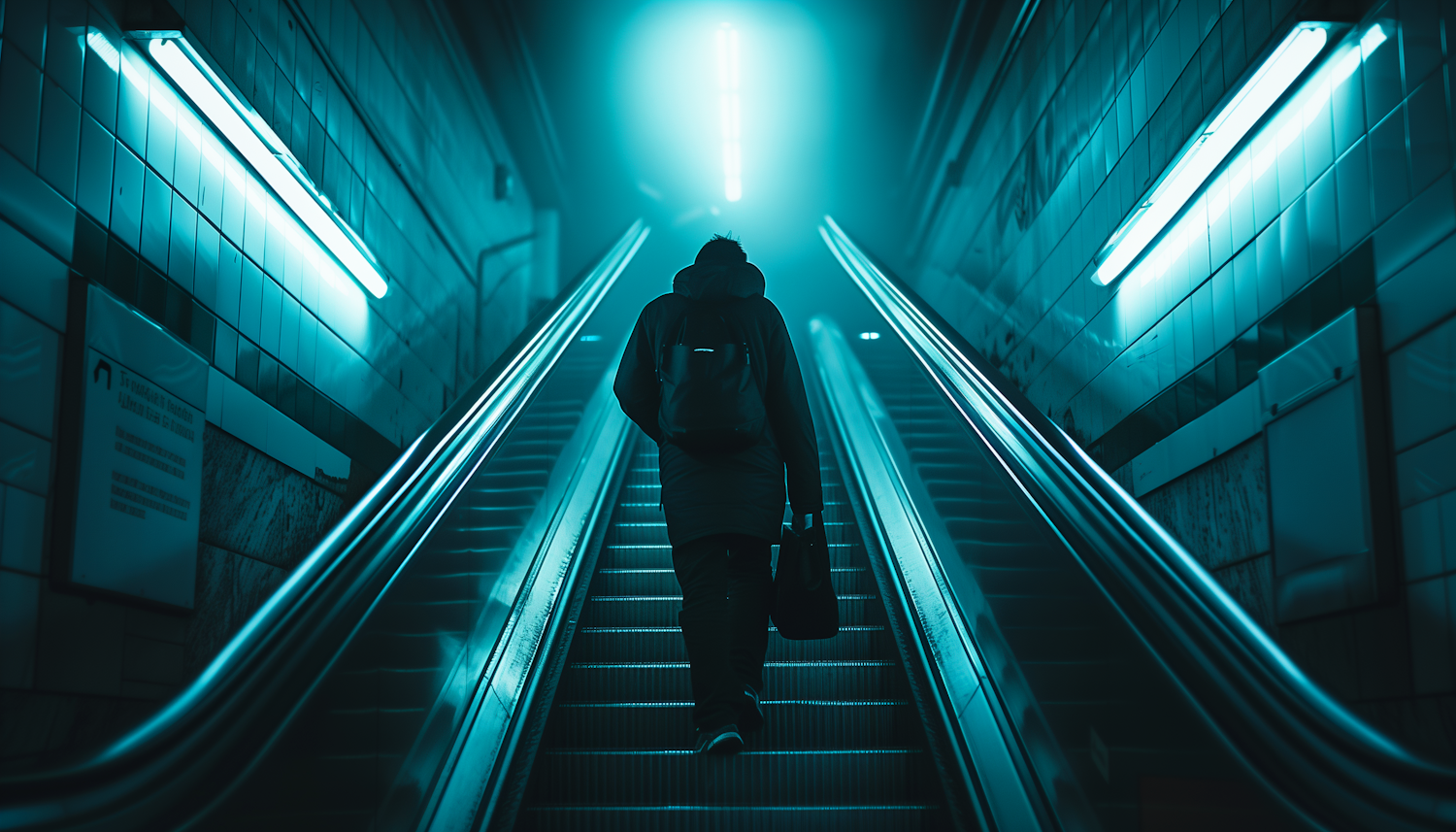 Silhouette of Person on Escalator