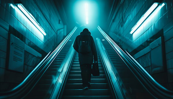 Silhouette of Person on Escalator