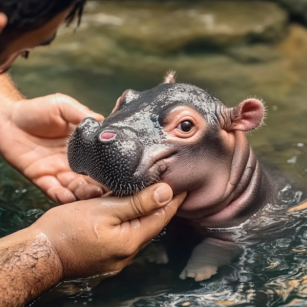 Tender Moment with Baby Hippo