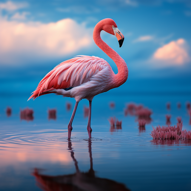 Tranquil Pink Flamingo in Serene Waters