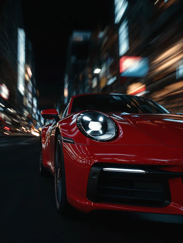 Red Sports Car at Night