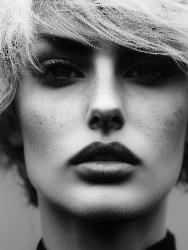 Close-up Black and White Portrait