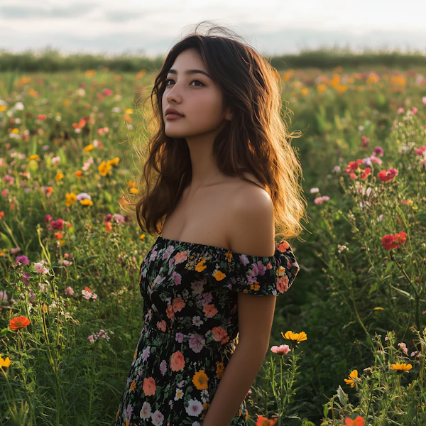 Woman in Wildflower Field