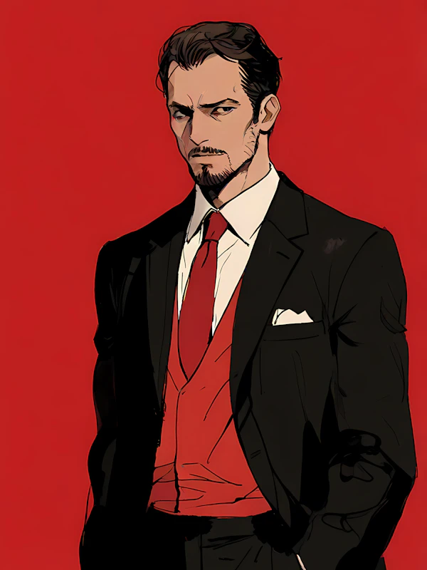 Man in Formal Suit Against Red Background